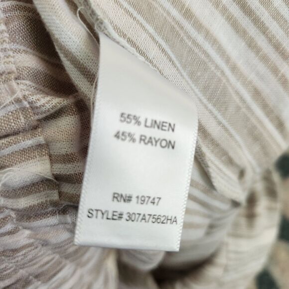 Land 'n Sea Wide Leg Pants Womens L Linen Blend Elastic White Beige Stripes - Picture 7 of 11